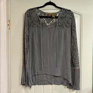 Wrangler Charcoal Lace Accent Blouse